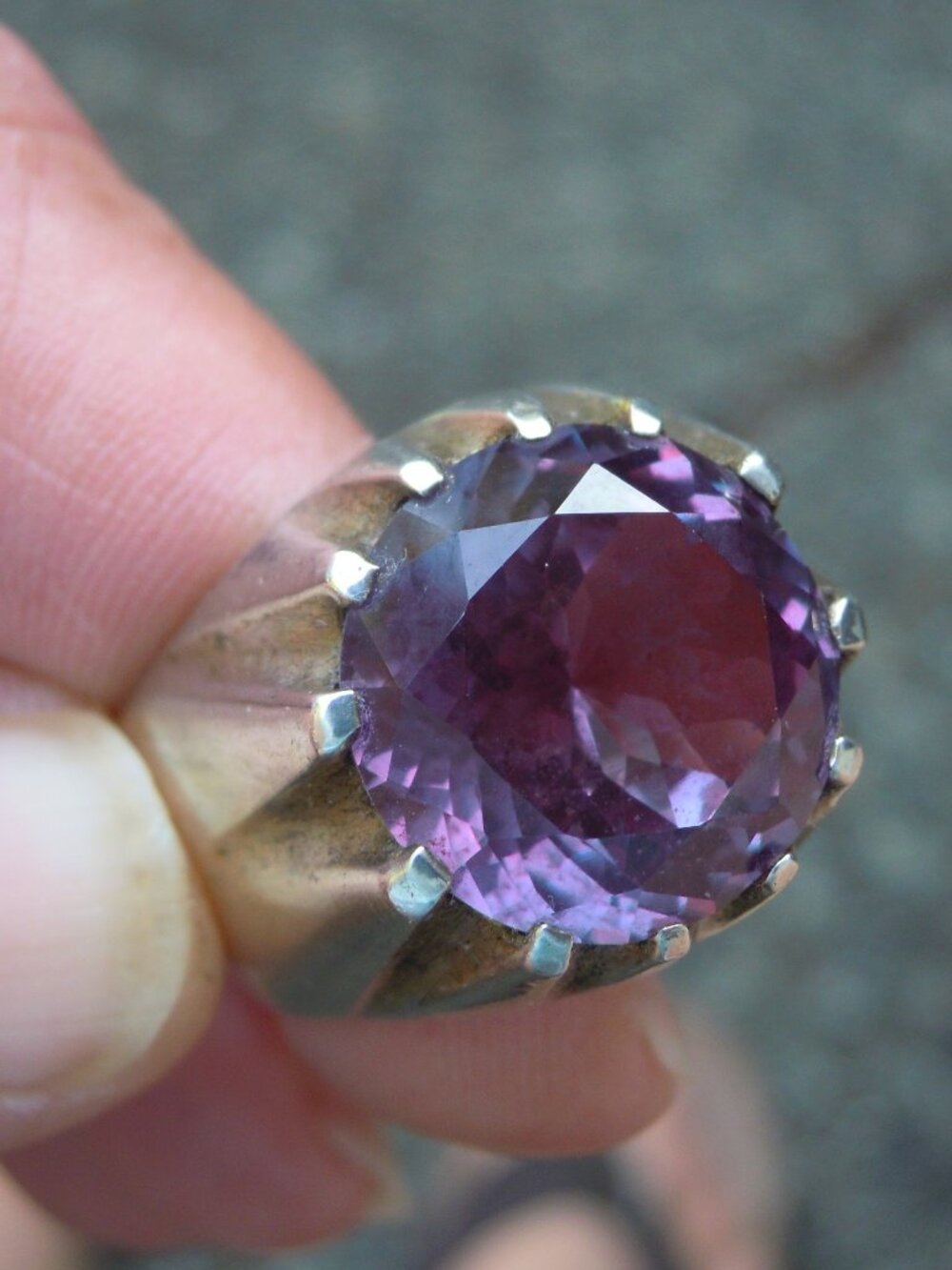 Vintage Mid-Century Amethyst Alexandrite Mexico Sterling 925 Men's Cocktail Ring